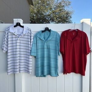Lot of 3 George Polo Shirt Gray Golf Short Sleeve Red Blue White Striped XL